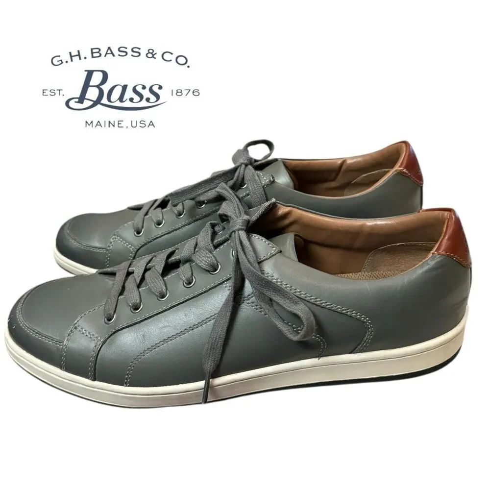 Bass Men's Landon Grey Leather Lace-up Sneakers 11